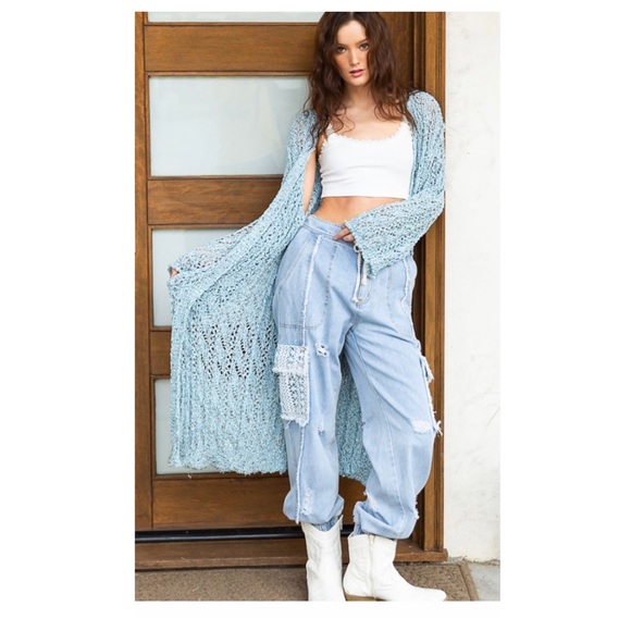 $38 start LAST ONE ❤️Pretty POL Rolling Edge detail Long Powder Blue Cardigan - Picture 2 of 7